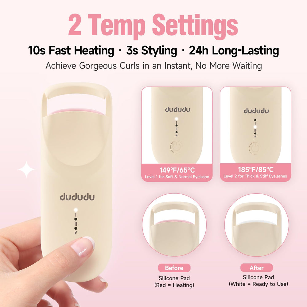 DUDUDU heated eyelash curler temperature indicator signals ready heat for consistent results