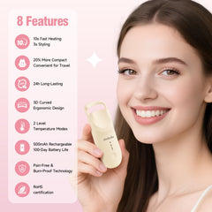 DUDUDU heated eyelash curler in hand for portable, on the go styling