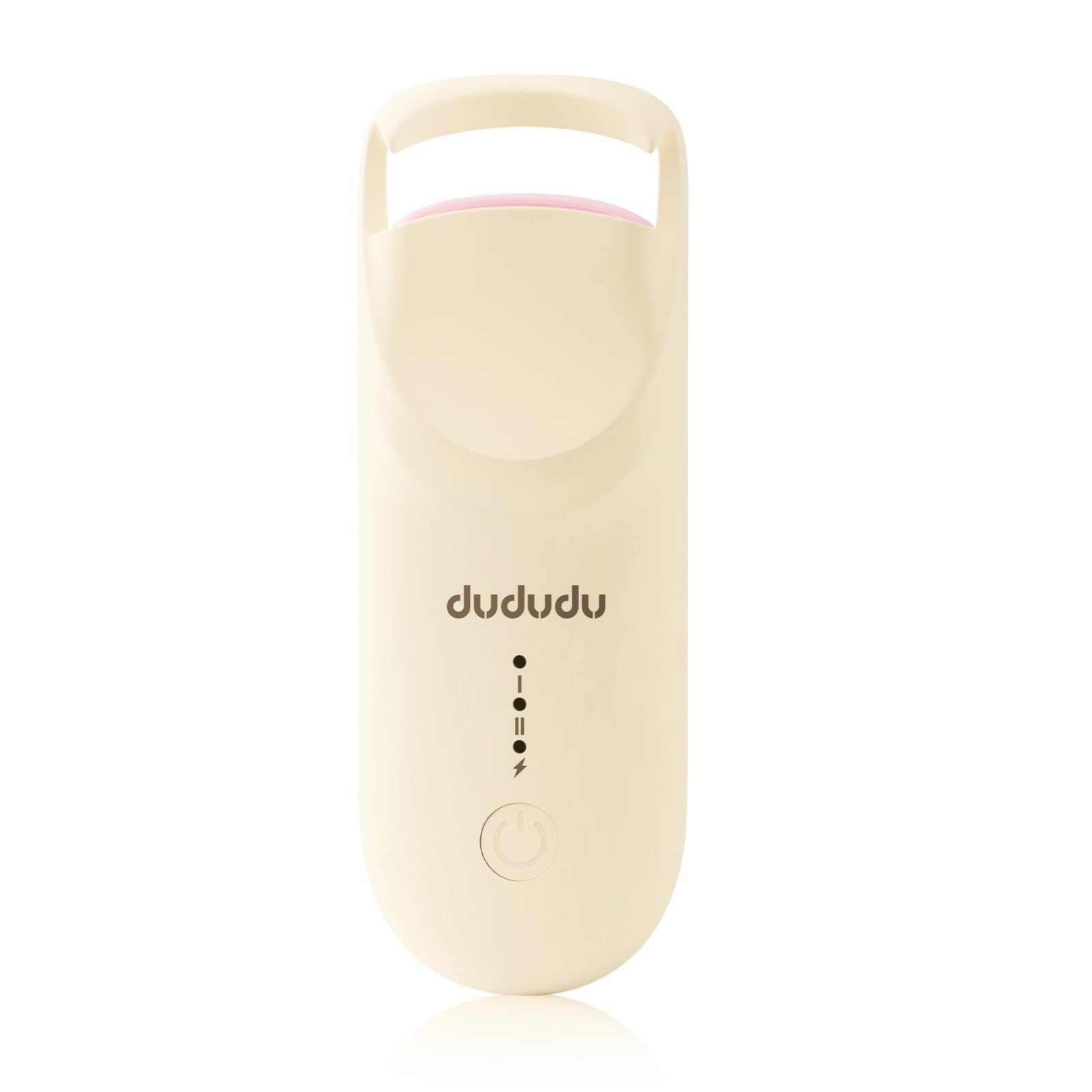 DUDUDU heated eyelash curler top view shows compact design for easy daily curling