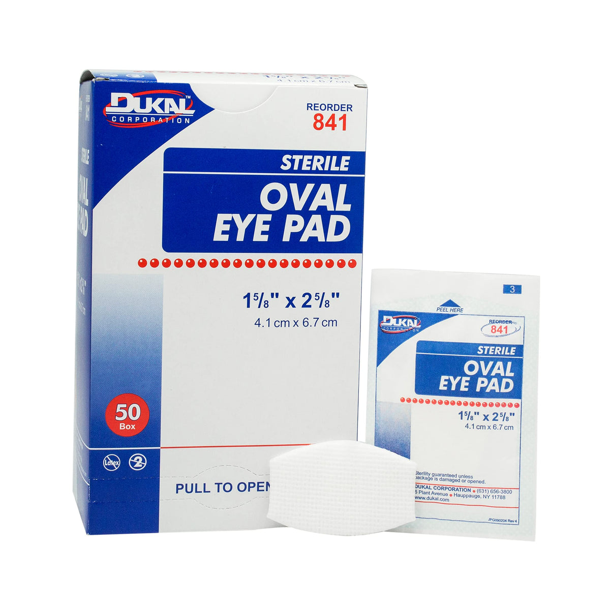 Dukal 841 Oval Eye Pads closeup, absorbent cotton pad protecting delicate eye skin.