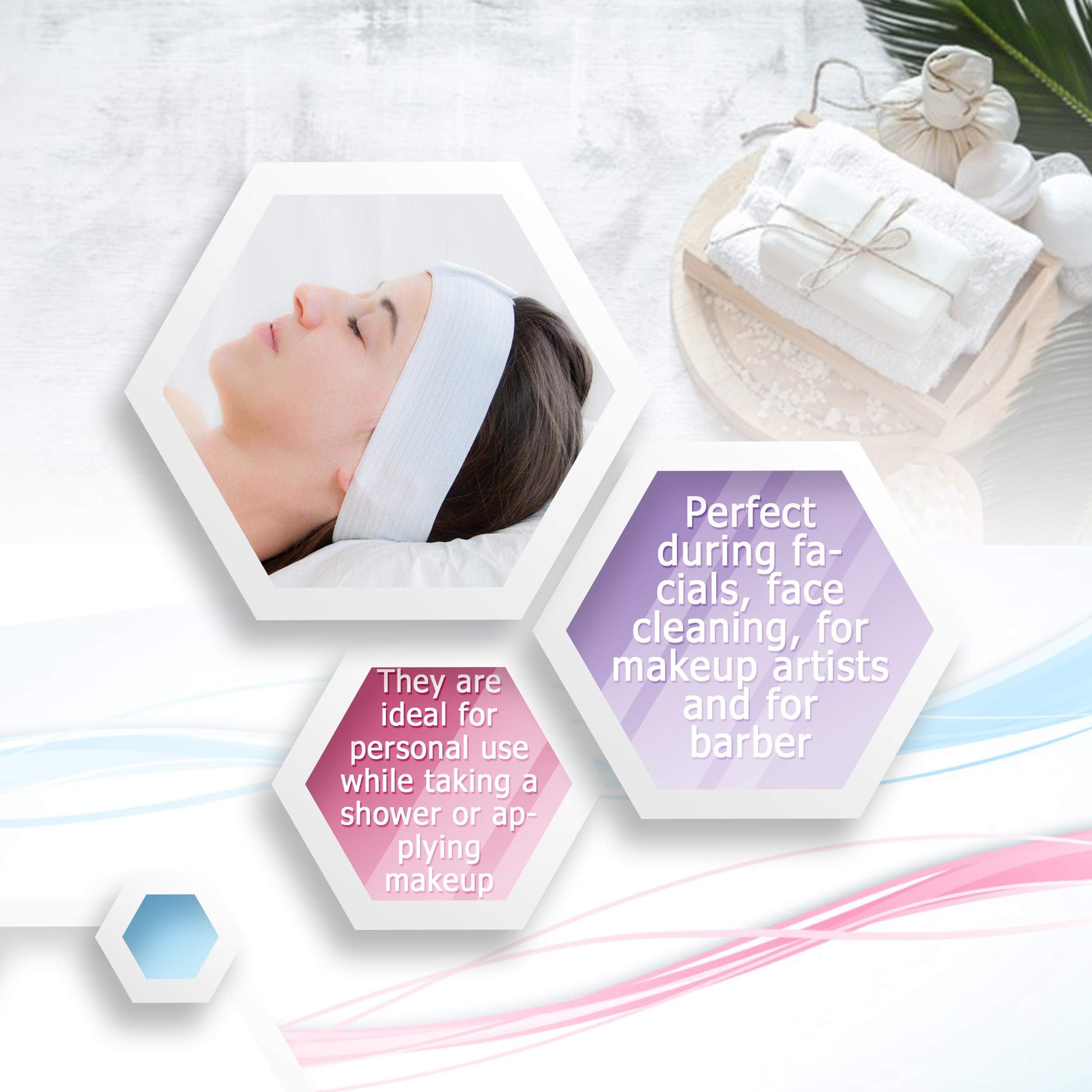 Dukal spa headbands in universal size ideal for facials or makeup sessions.