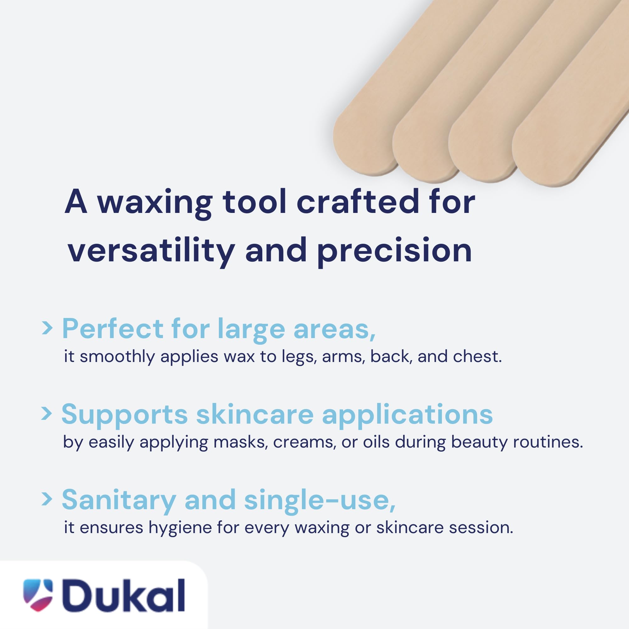 Dukal wooden spatulas for waxing, makeup, and lotion application.