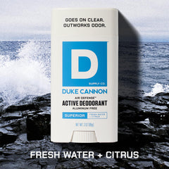 Smooth clear glide demonstrated on skin by Duke Cannon Air Defense.