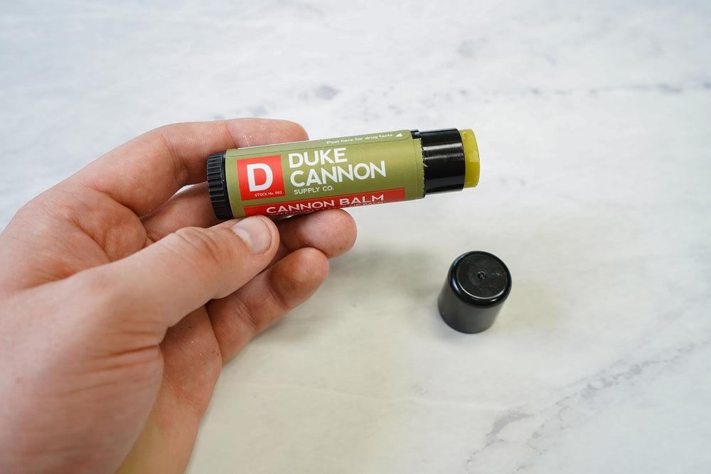 Duke Cannon Balm Tactical beeswax coconut shea blend nourishes lips