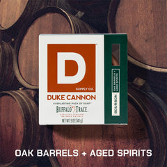 Duke Cannon bar soap puck in hand demonstrating secure grip for easy shower use.