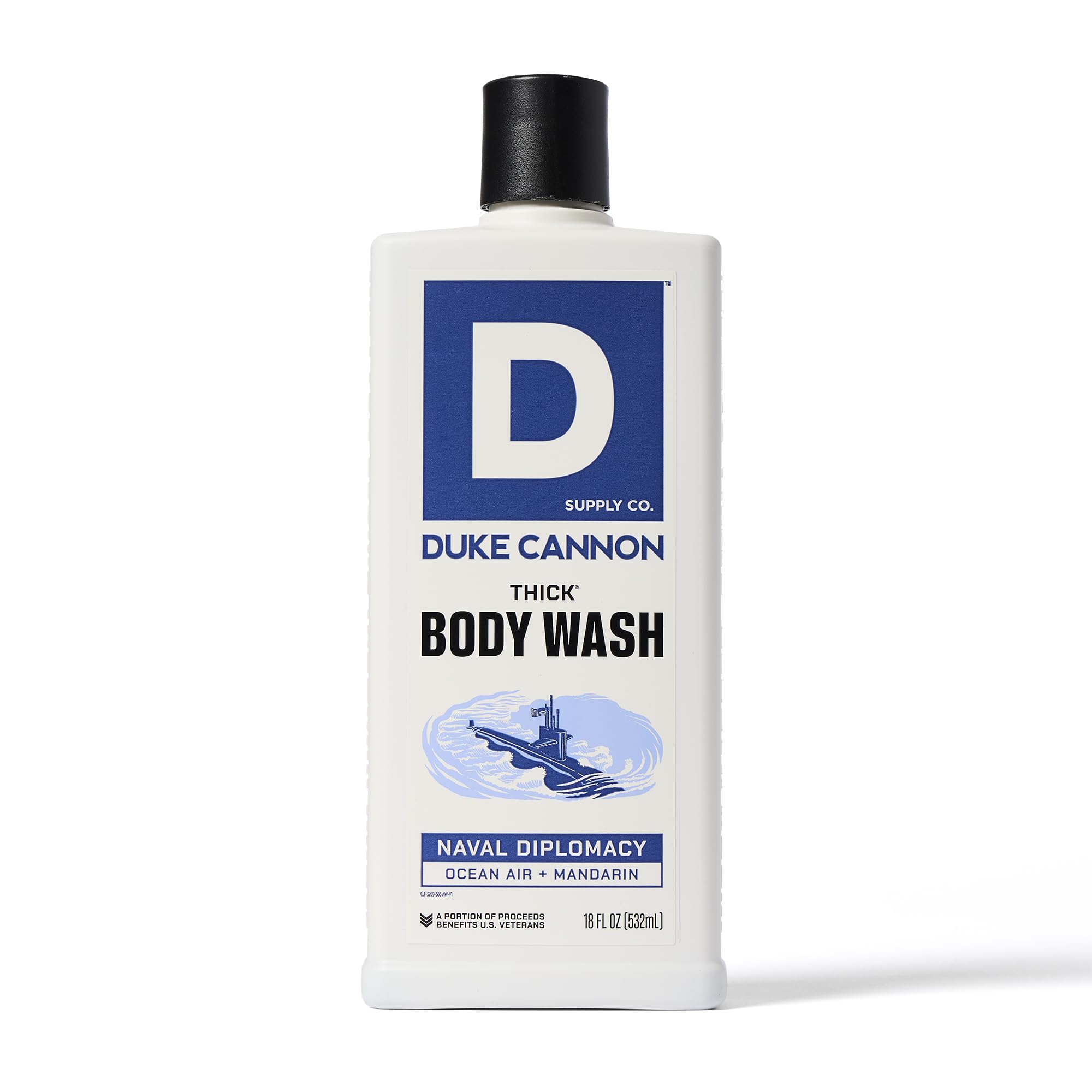 Duke Cannon Bay Rum bottle front with rich, long-lasting aroma.
