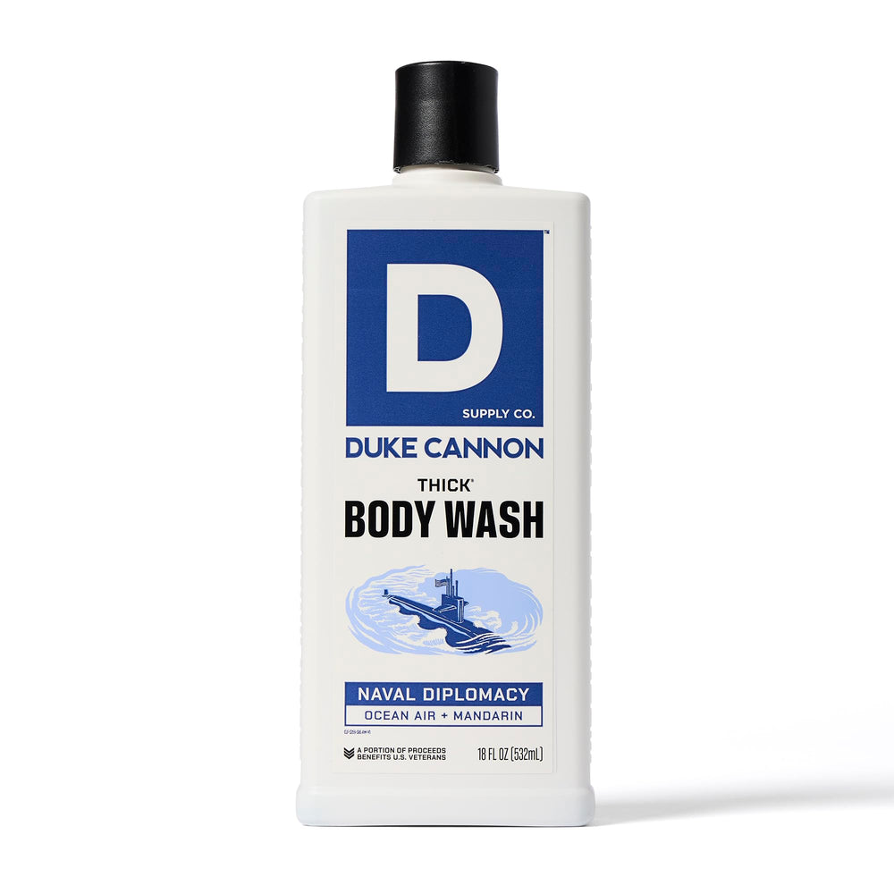 Duke Cannon Bay Rum bottle front with rich, long-lasting aroma.