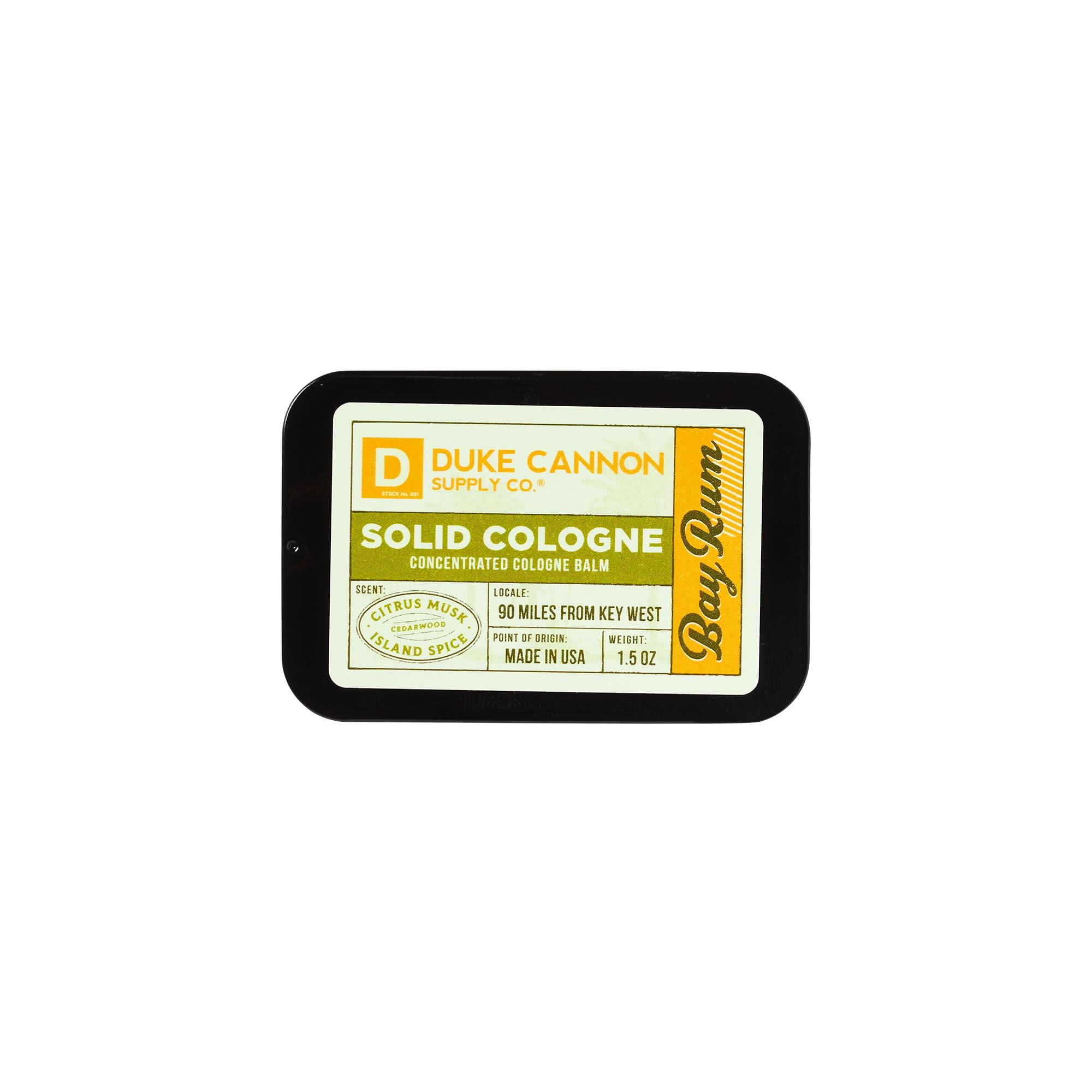 Duke Cannon Bay Rum aroma texture swatch conveys citrus musk and island spice.