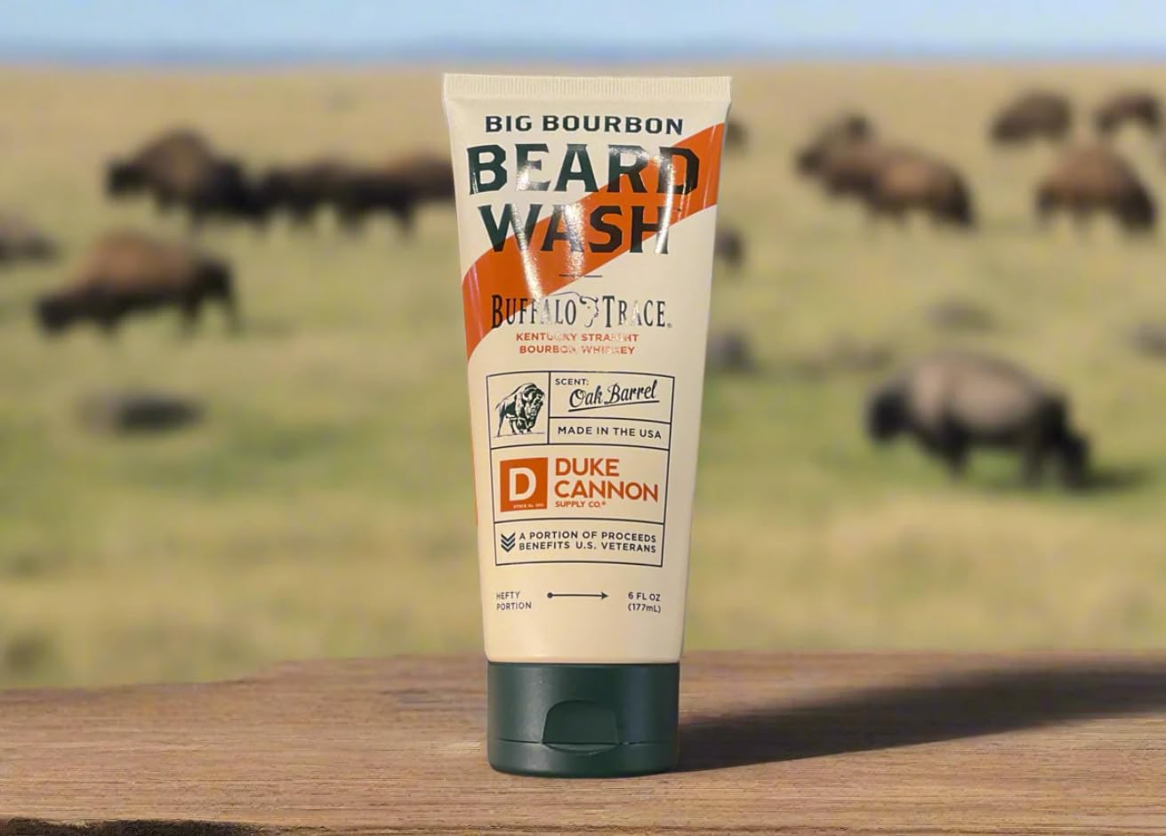 Duke Cannon Big Bourbon Beard Wash contains soybean oil for beard softness and conditioning