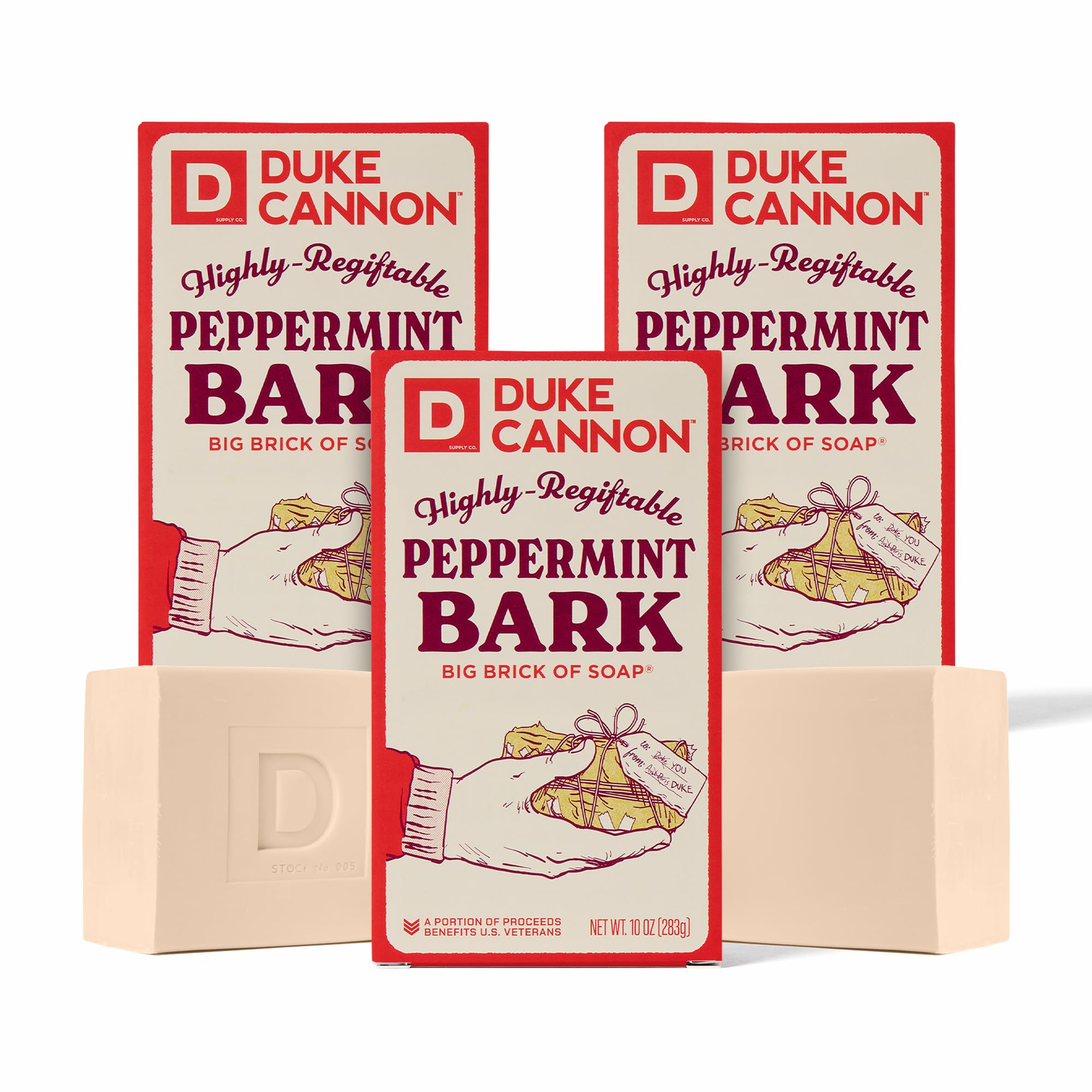 Duke Cannon Big Brick Peppermint Bark soap bar, long-lasting gift-ready.