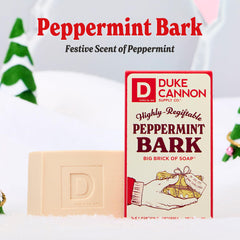 Peppermint Bark soap lather from Duke Cannon for refreshing daily cleansing.