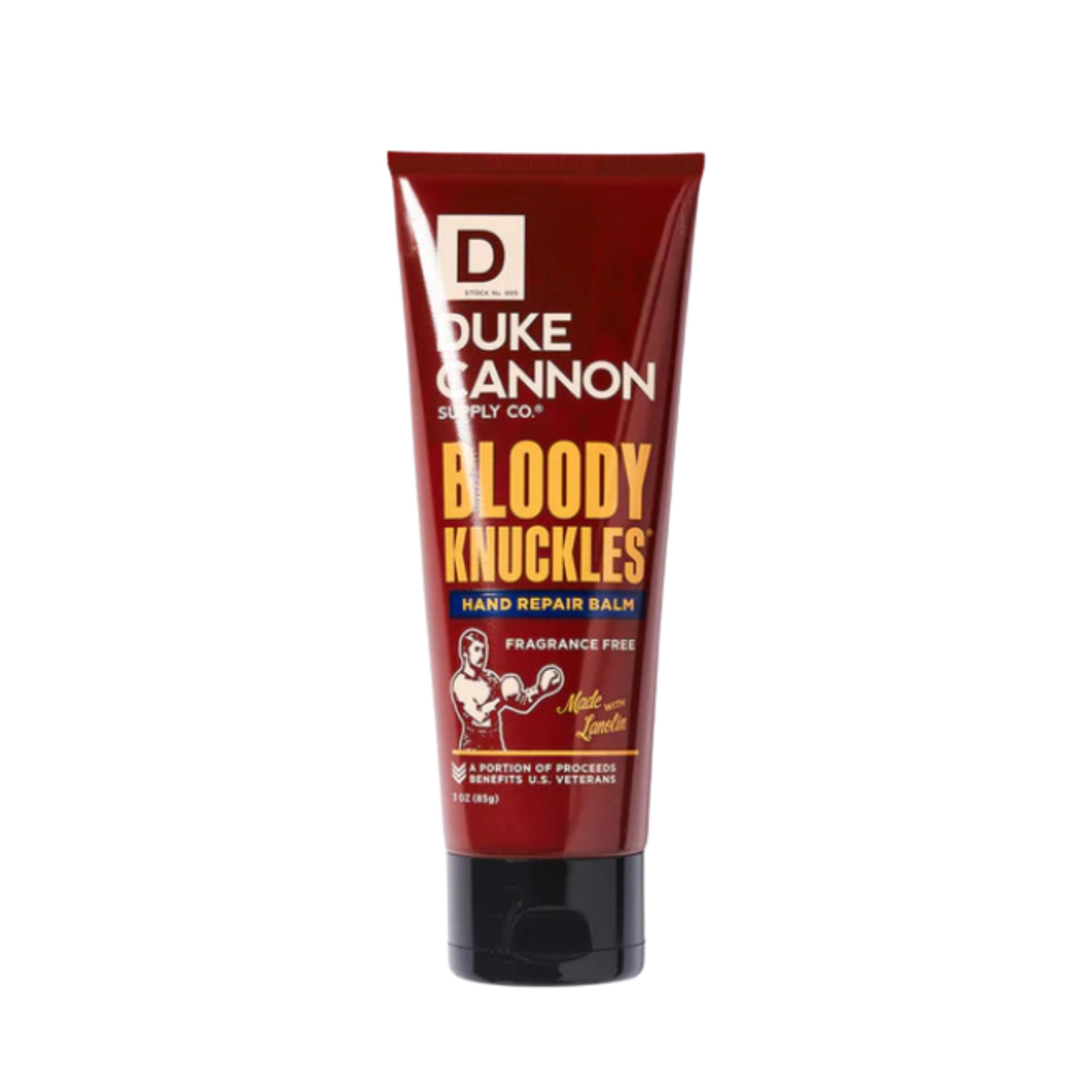 Duke Cannon Bloody Knuckles balm lanolin-rich for deep moisture.