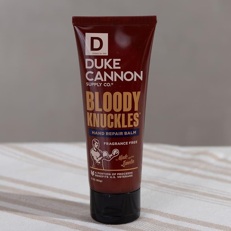 Duke Cannon Bloody Knuckles balm pocket-friendly 3 oz size for travel.