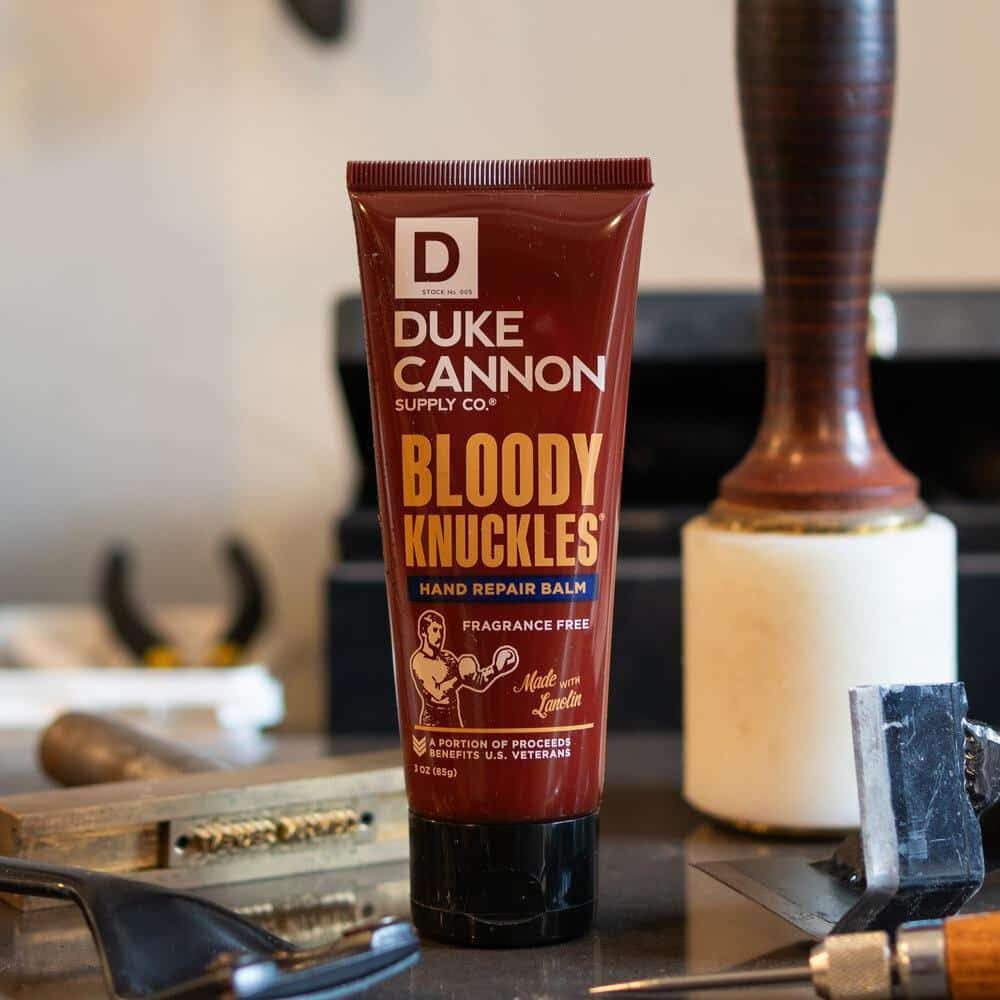 Duke Cannon Bloody Knuckles balm unscented formula for neutral use in any environment.