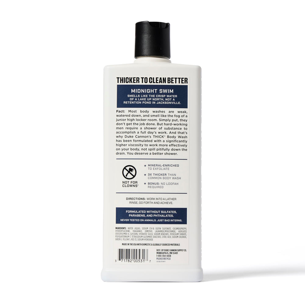 Duke Cannon plant-based formula highlighted for gentle hydration and skin support.