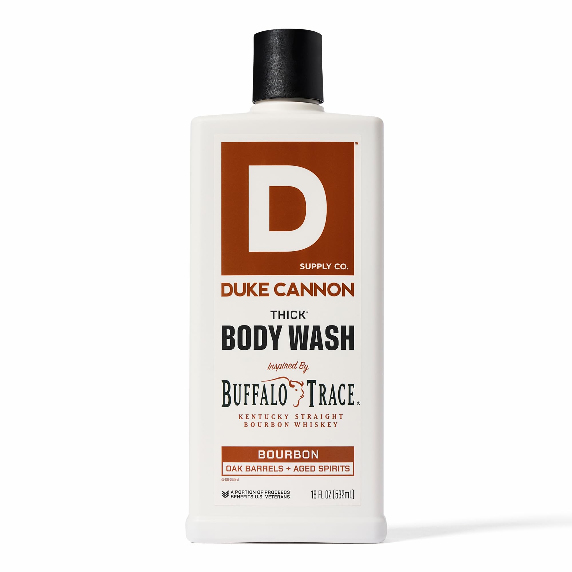 Duke Cannon Bourbon Body Wash bottle front shows premium packaging and bold scent