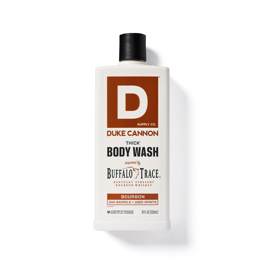 Duke Cannon Bourbon Body Wash texture close-up emphasizes thick viscosity and hydration