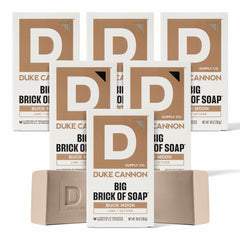 Duke Cannon Buck Moon six-pack display of bar soaps.