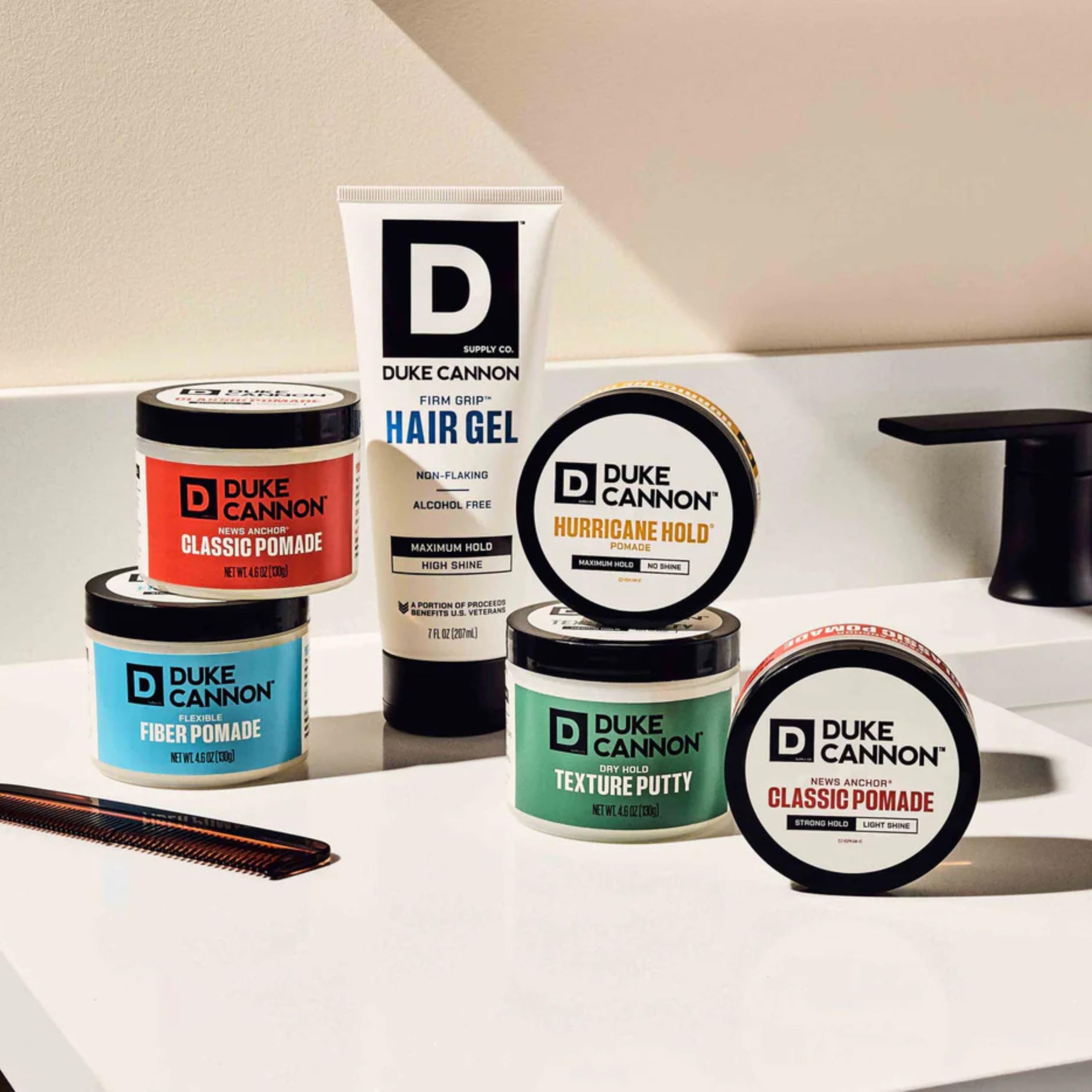 Travel-size Duke Cannon pomade bottle for on the go grooming