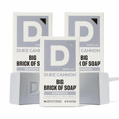 Duke Cannon Gun Smoke soap bar with wood notes for rugged freshness