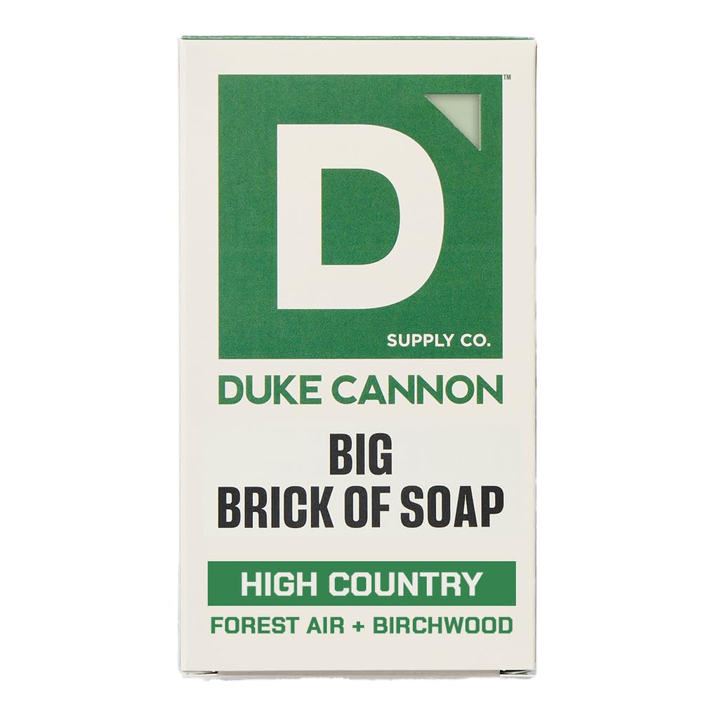 Duke Cannon High Country big brick bar soap with forest air lather for a fresh-clean feel.
