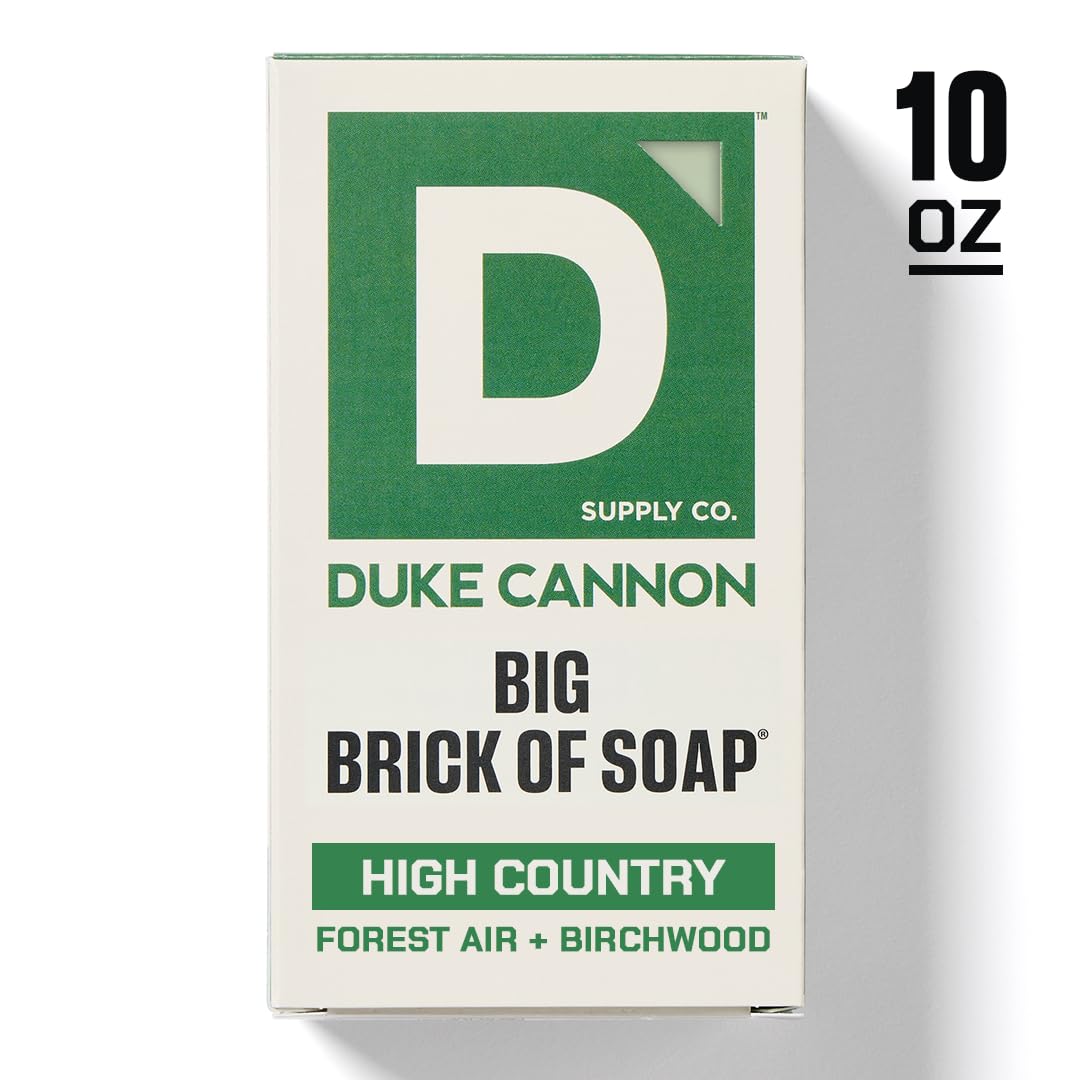 Duke Cannon High Country triple-milled soap close-up showing dense, luxurious lather.