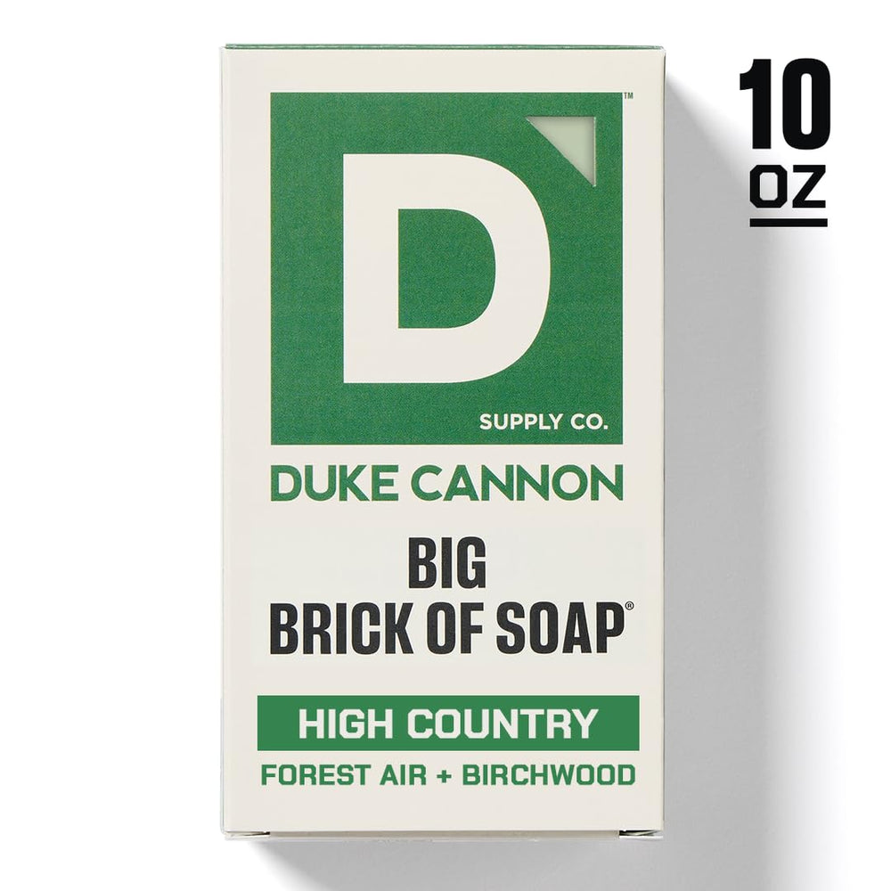 Duke Cannon High Country triple-milled soap close-up showing dense, luxurious lather.