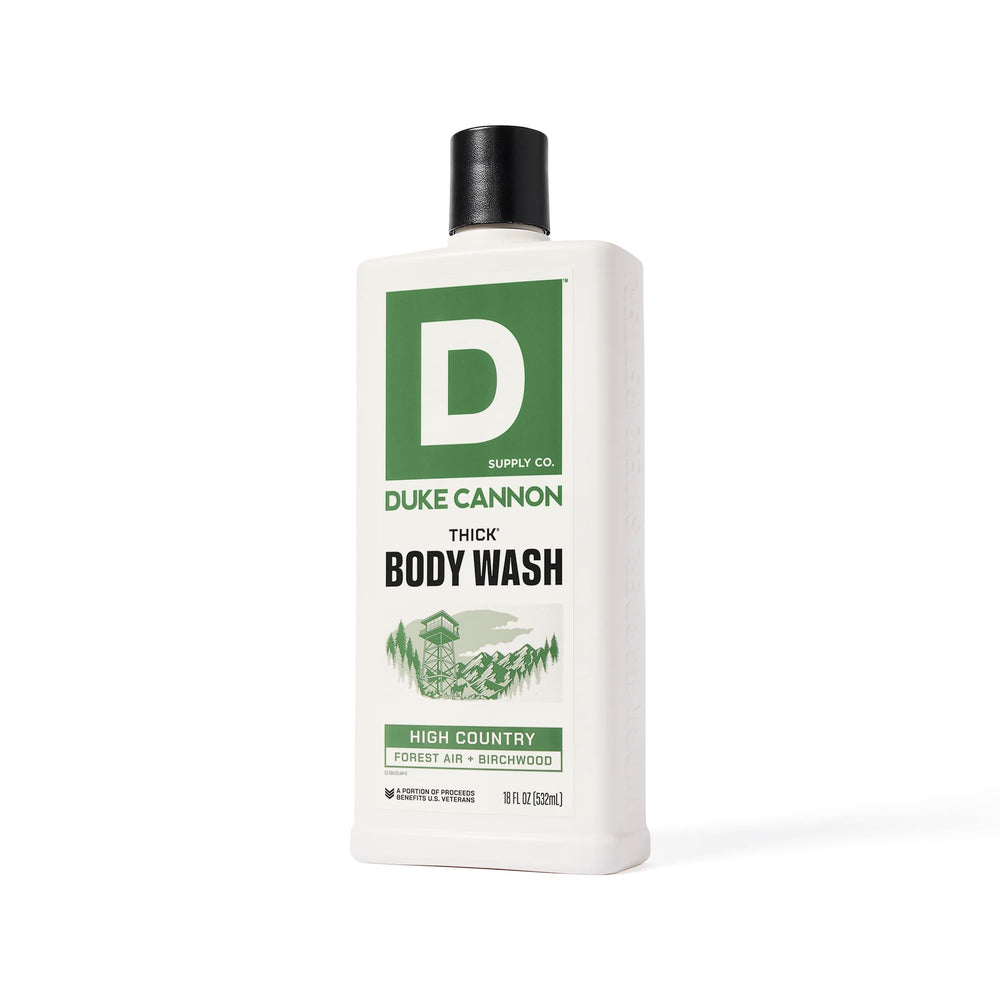 Duke Cannon High Country label detail highlights premium ingredients.
