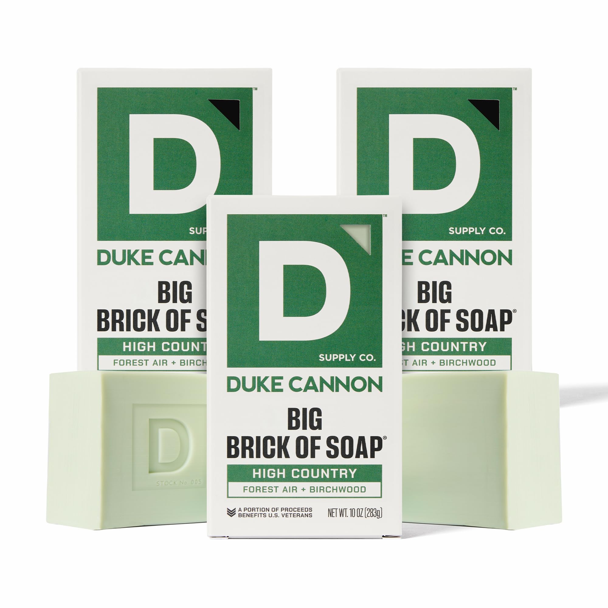 Duke Cannon High Country soap bar with birchwood-tonka scent for outdoor freshness.