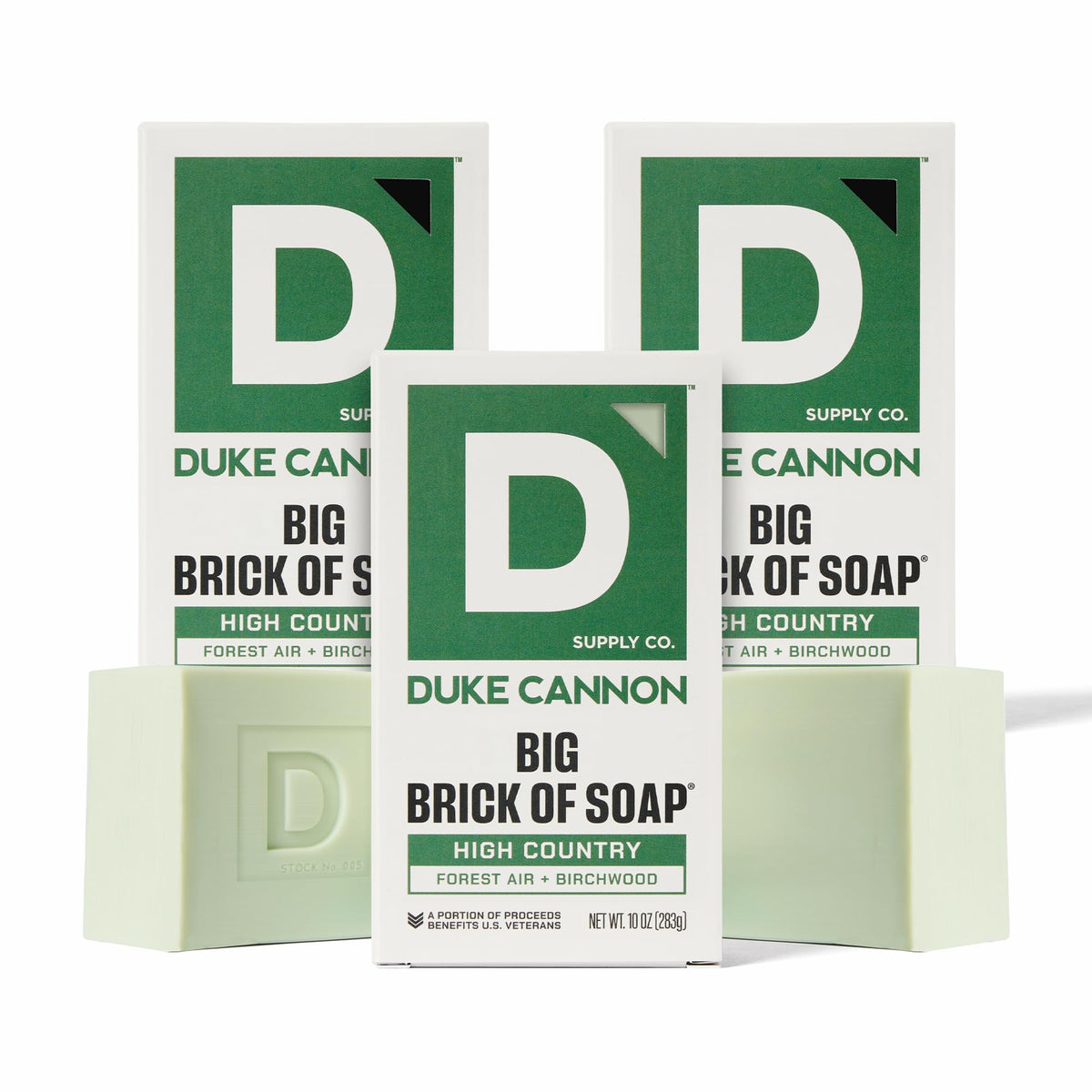 Duke Cannon High Country soap bar with birchwood-tonka scent for outdoor freshness.