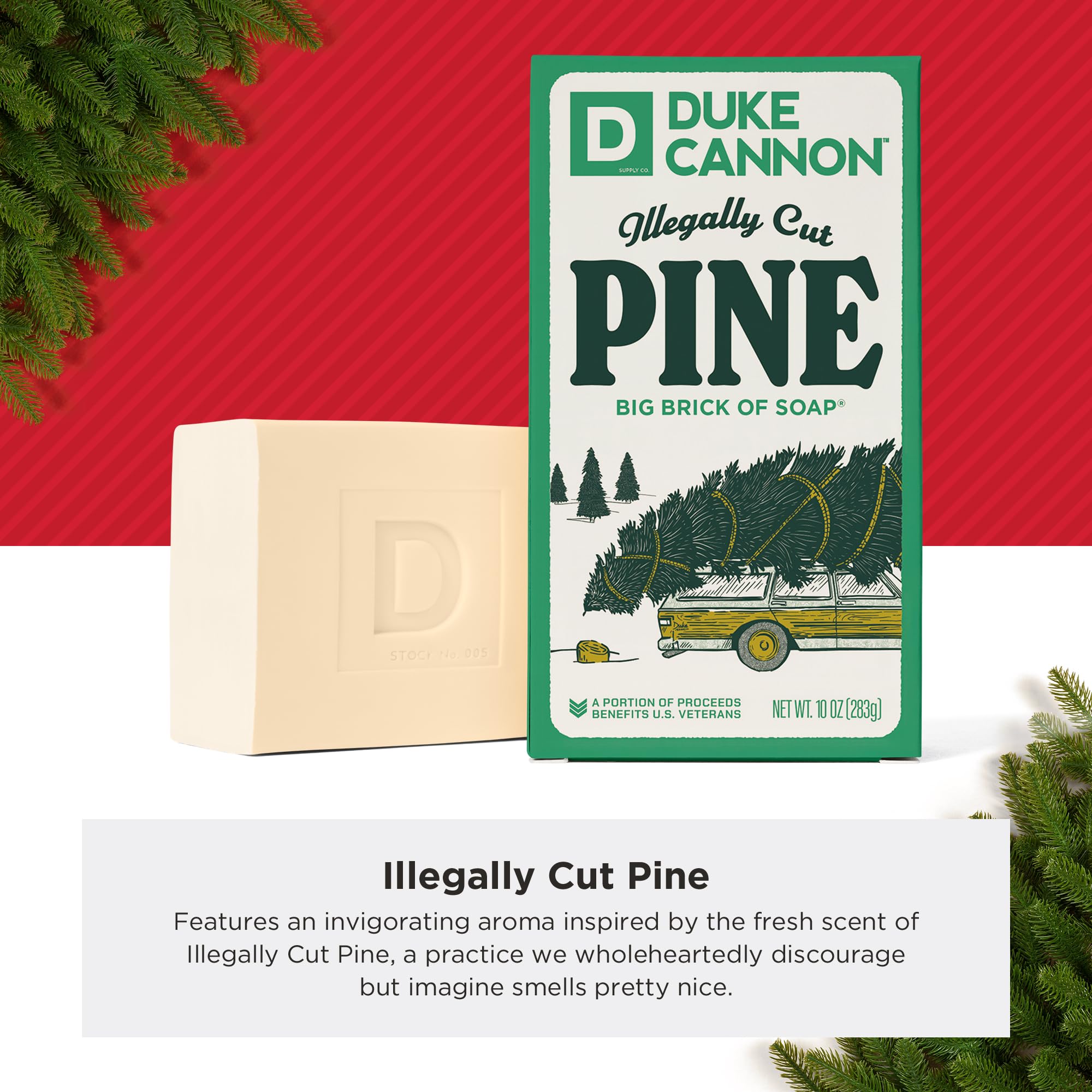 Duke Cannon Holiday Edition Pine Scent Six-Pack for practical stocking stuffers and gifts.
