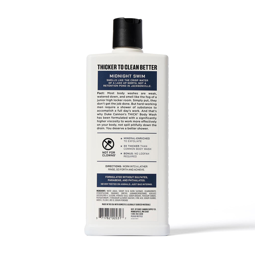 Duke Cannon mineral-enriched formula bottle beside outdoorsy backdrop signals durable protection.