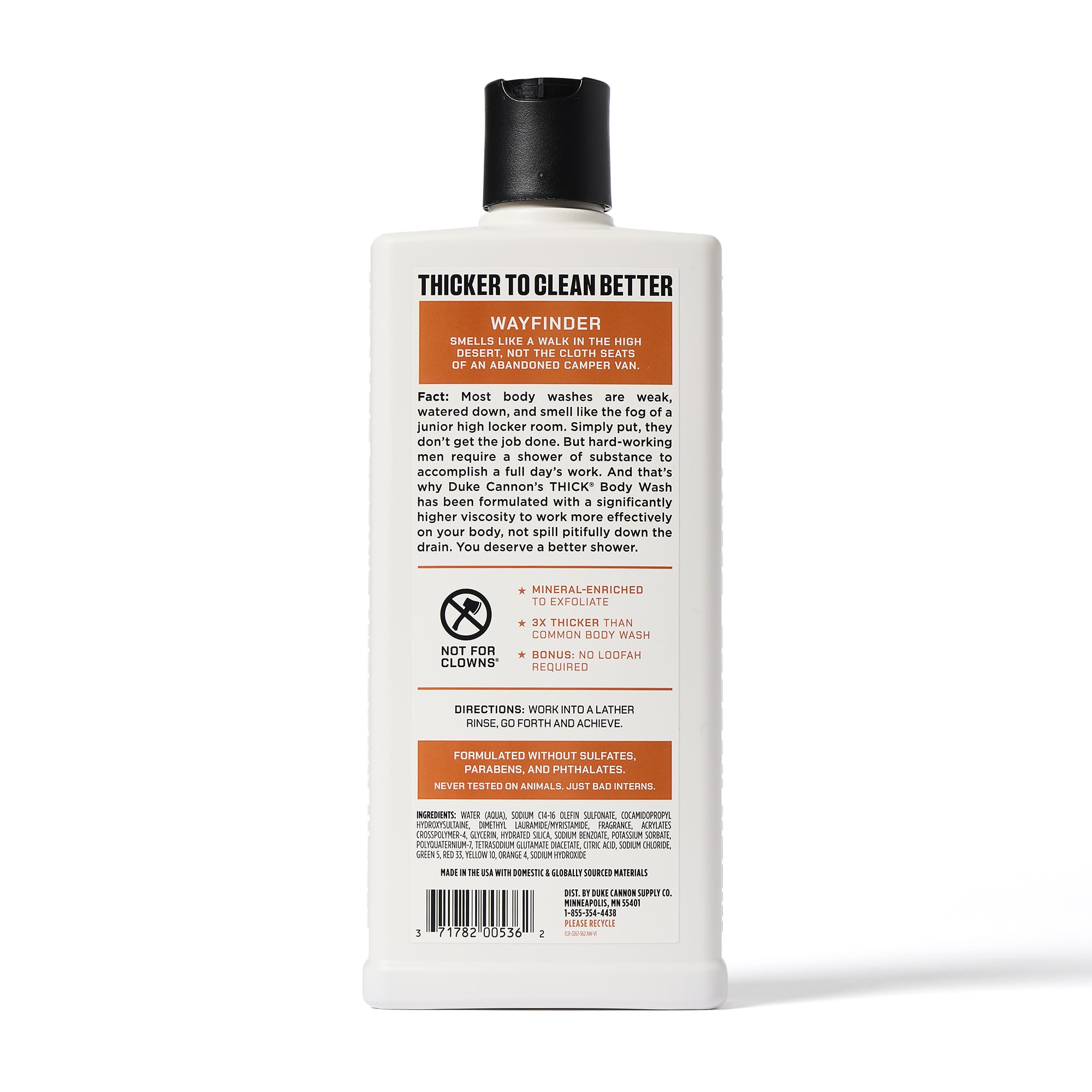 Duke Cannon Natural exfoliate bottle highlighting gentle skin texture benefits.
