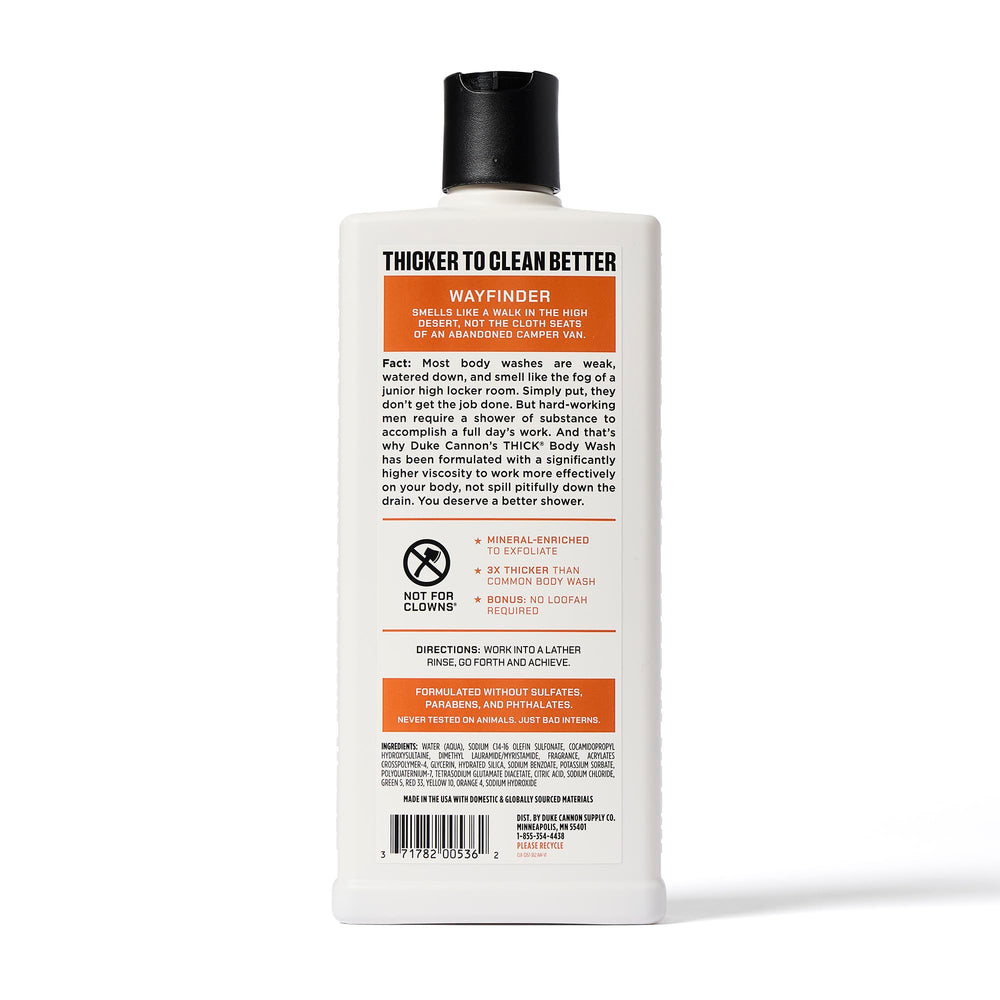 Duke Cannon Natural exfoliate bottle highlighting gentle skin texture benefits.