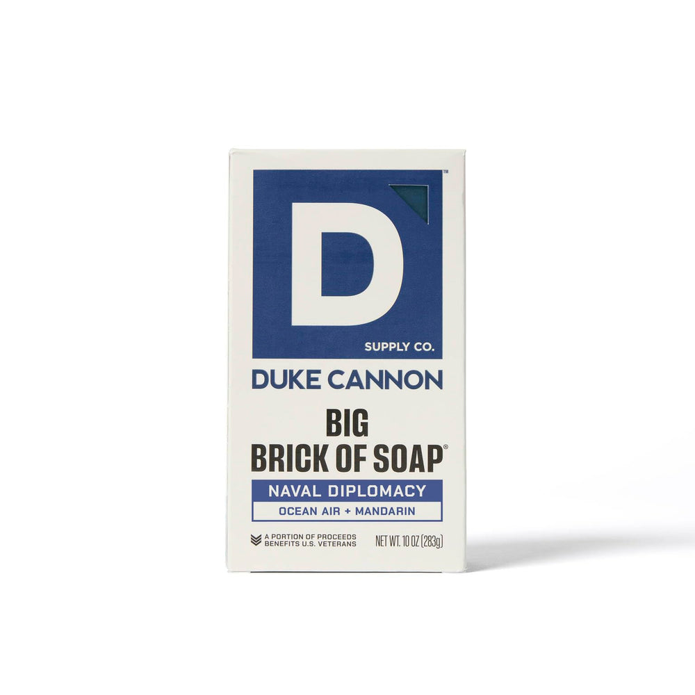 Duke Cannon Naval Diplomacy bar grain texture for a robust rinse.