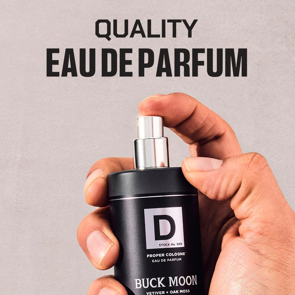 Buck Moon apothecary bottle on display with rugged refined styling