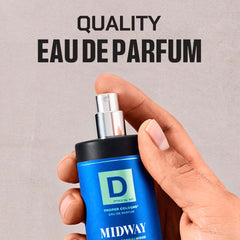 Duke Cannon Proper Cologne Midway cedarwood base close-up highlighting warm, woodsy aroma.