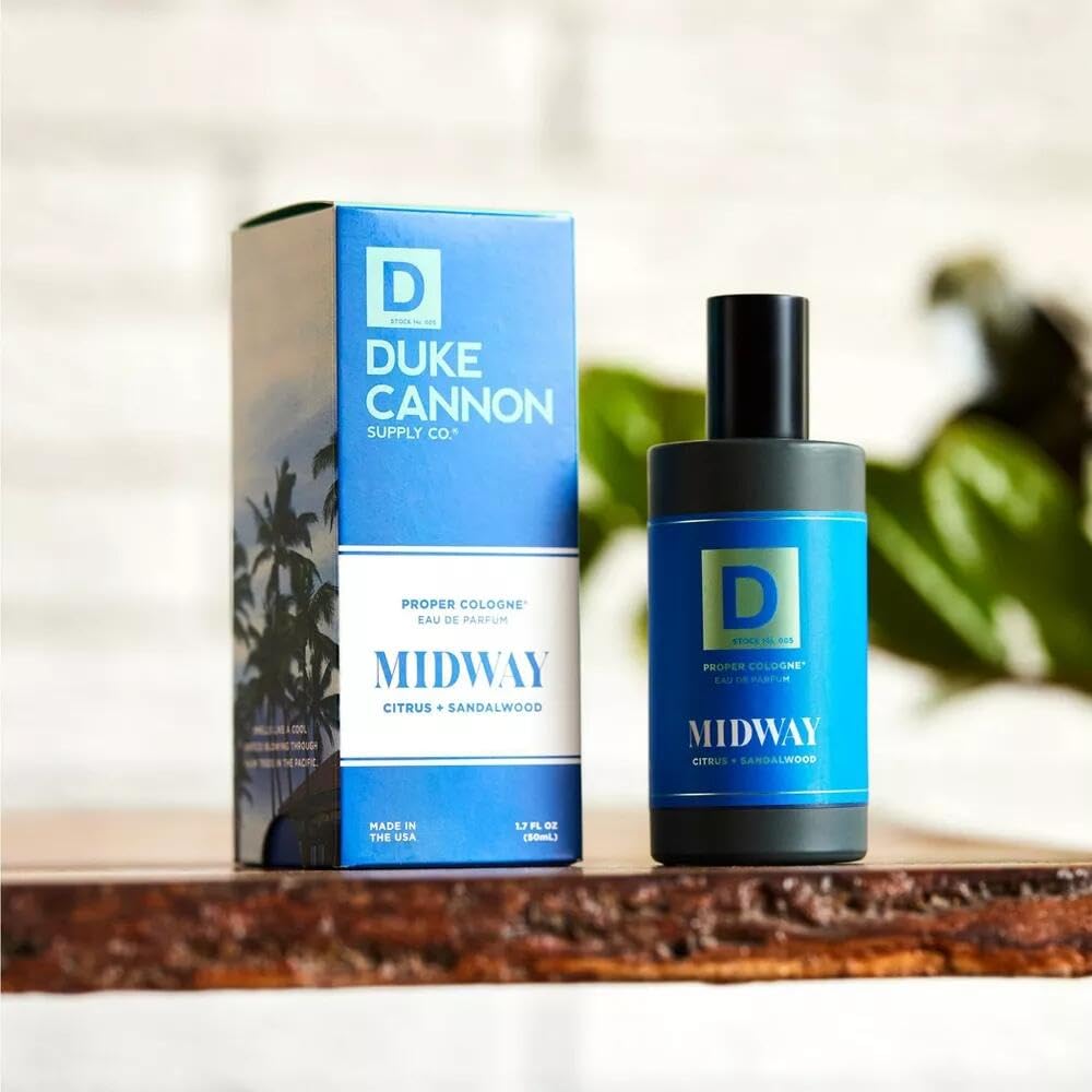 Duke Cannon Proper Cologne Midway woodsy scent close-up ideal for weekend adventures.