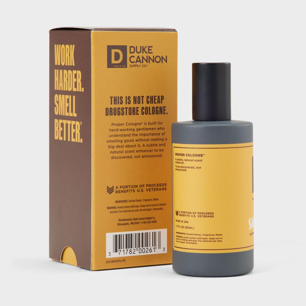 Duke Cannon Sawtooth cedarwood hint aligns with outdoorsy, long-lasting fragrance in daily wear.