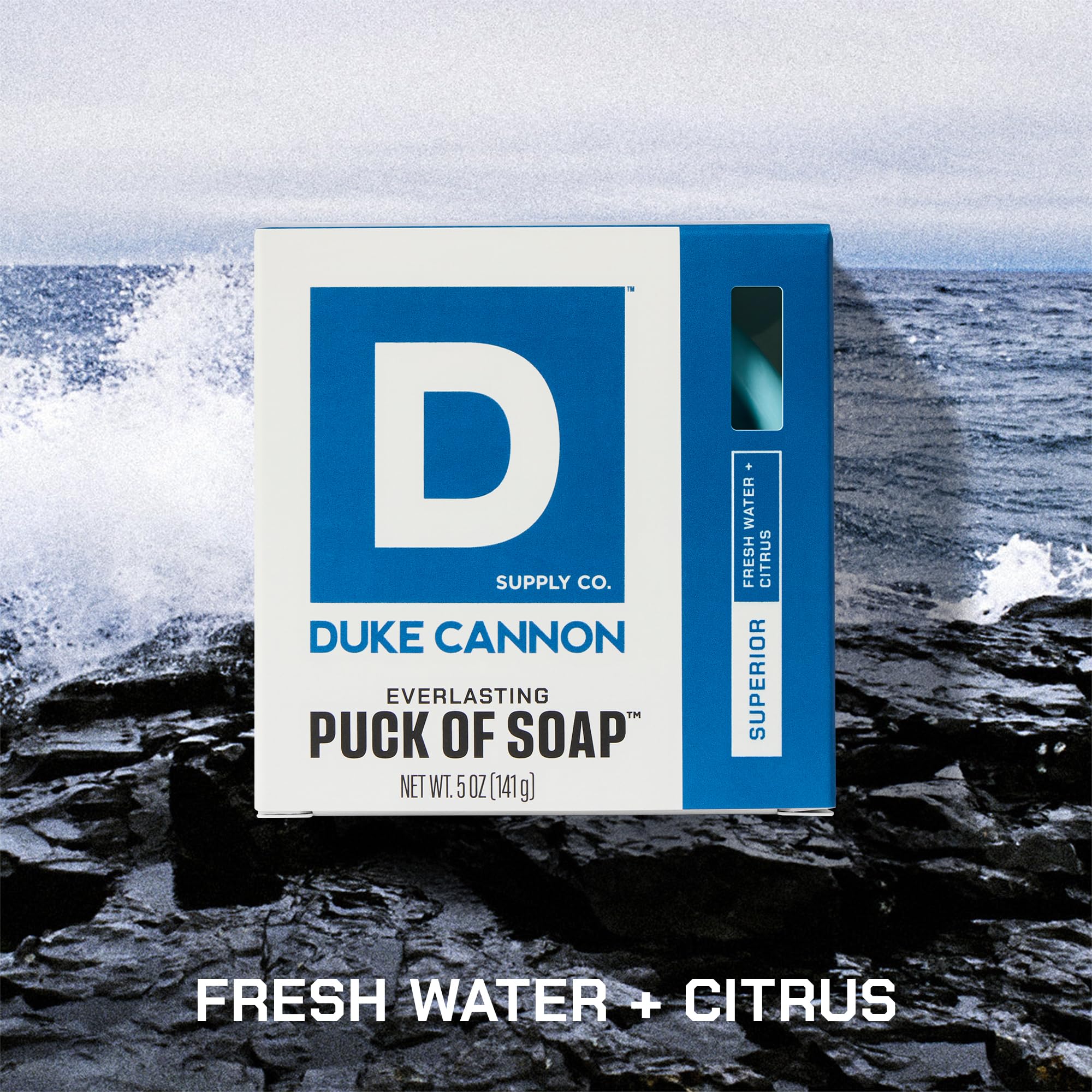 Duke Cannon puck soap bar in action producing rich lather for cleansing.