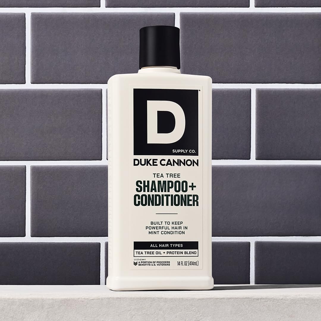 Duke Cannon rice and barley protein strengthens hair during cleansing.