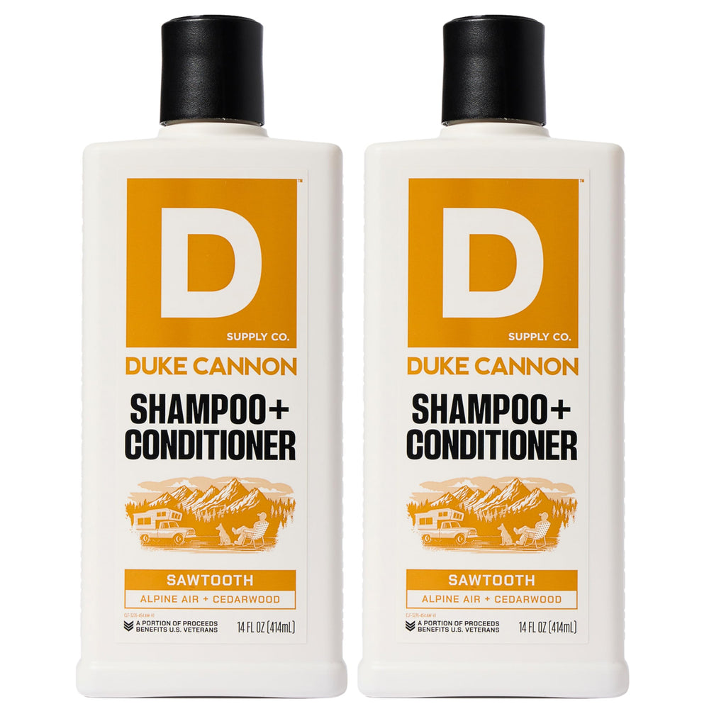 Duke Cannon Sawtooth 2-in-1 bottle front for daily grooming, refreshing cleanse