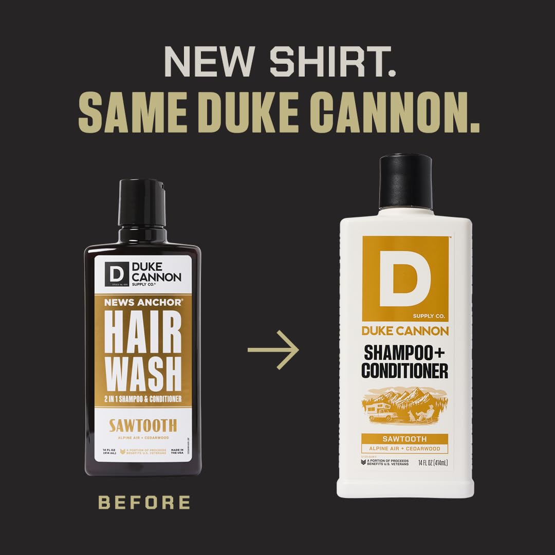 Two-pack of Duke Cannon Sawtooth 2-in-1 hair wash for convenience
