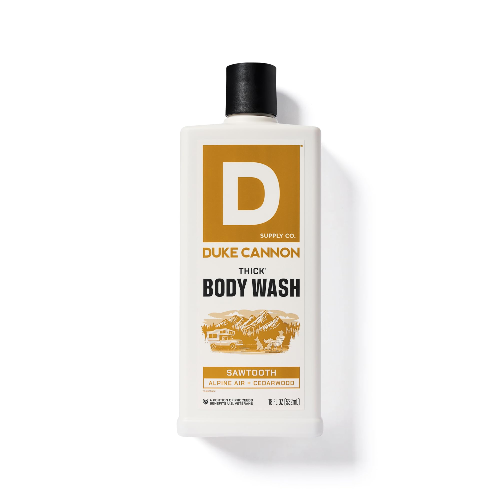 Duke Cannon Sawtooth label detail highlights ingredients and US-made claim
