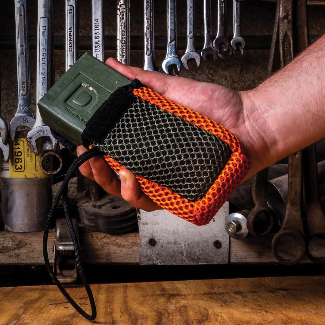 Duke Cannon soap on a rope hanging for quick access at gym or campsite.