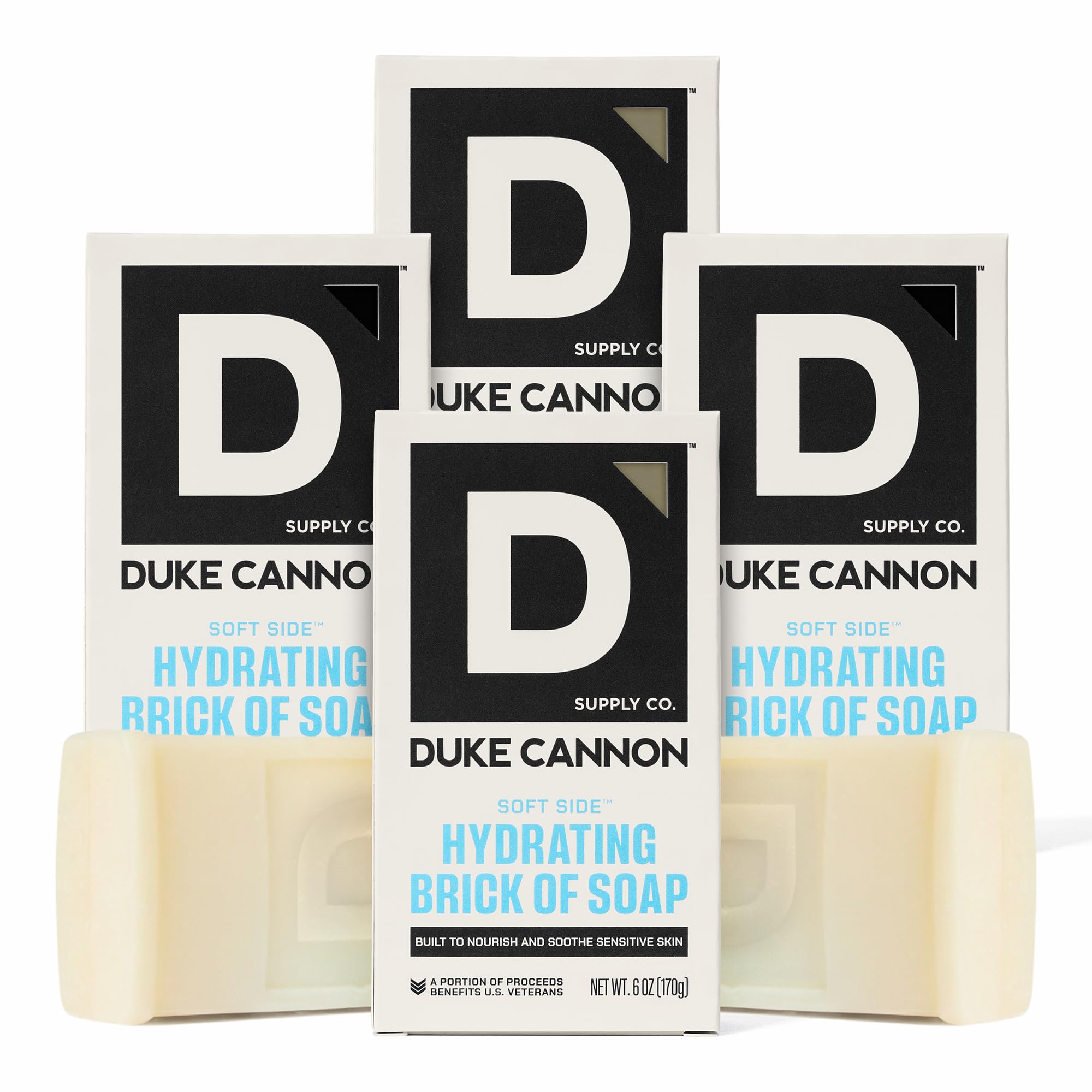 Duke Cannon Soft Side Hydrating Brick closeup showing moisture-rich formula for dry skin