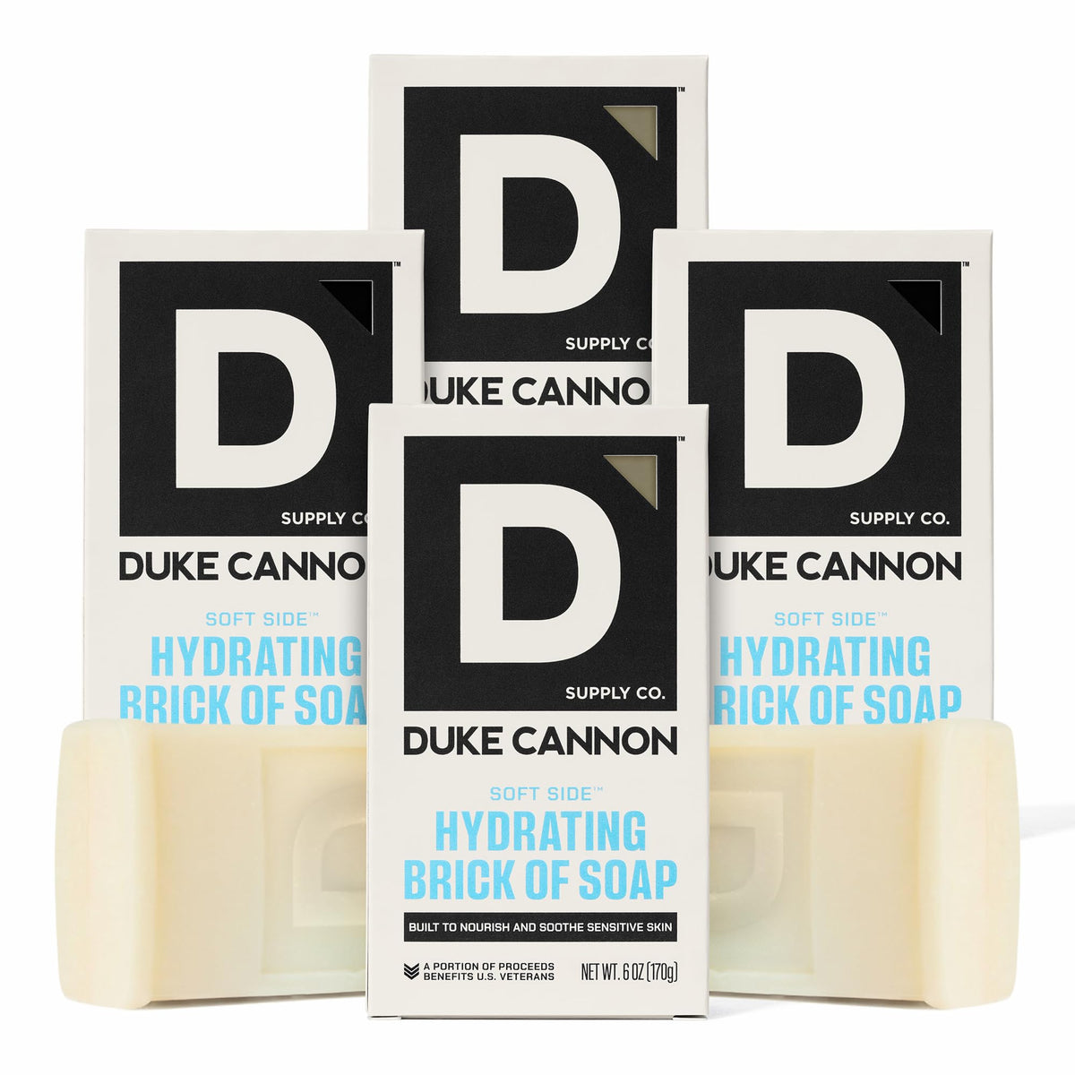 Duke Cannon Soft Side Hydrating Brick closeup showing moisture-rich formula for dry skin