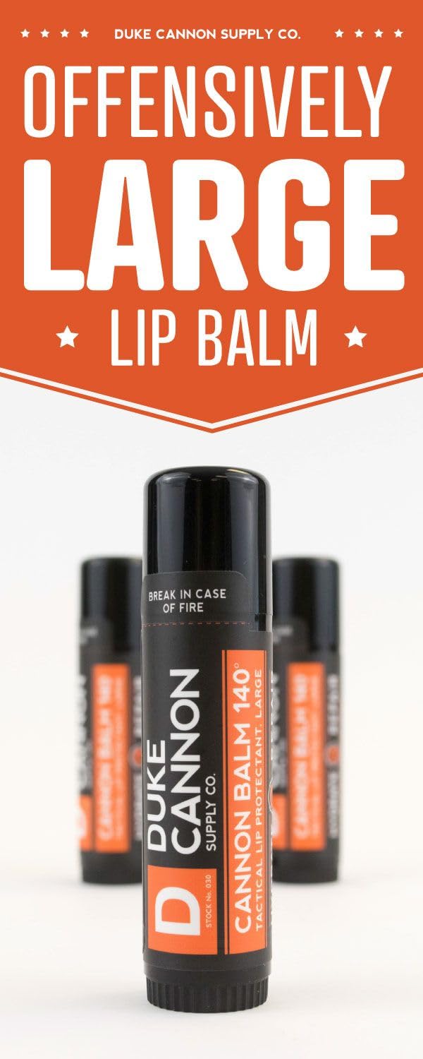 Duke Cannon balm label featuring SPF 30 highlights outdoor protection.