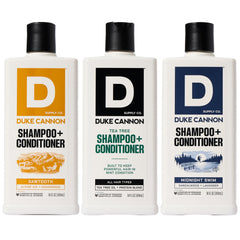 Duke Cannon Tea Tree 2-in-1 hair wash bottle with refreshing masculine scent.