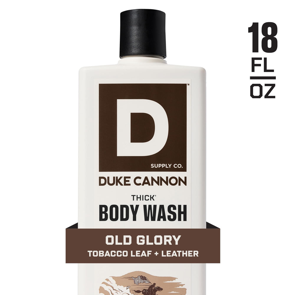 Duke Cannon Thick Body Wash features Aloe hydration for skin comfort.